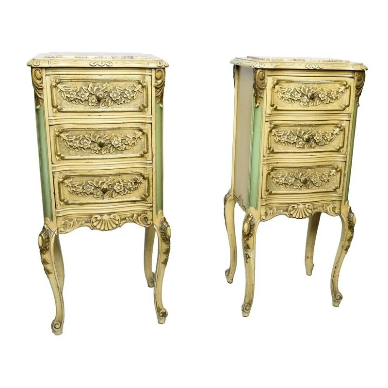 Tables, Side, Venetian Style, (2) Pair of Mid Century, Carved Wood, 3 Drawers!