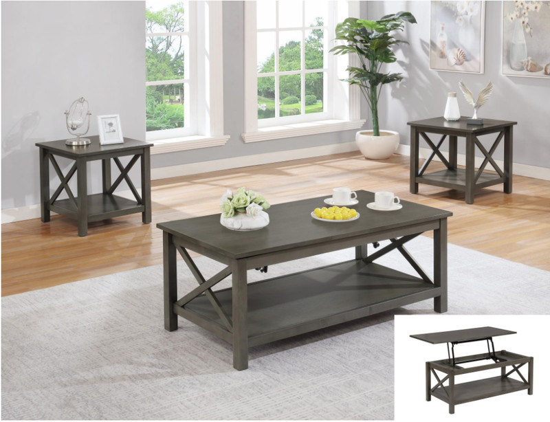 3 Piece Cocktail Lift Top Table with 2 Side Tables for Living Room, Family Room