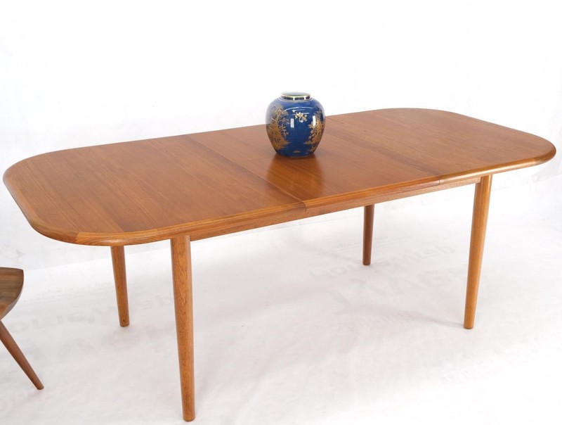 Danish Teak Rounded Corners Rectangle Dining Table One Hide Away Board Leaf Mint gallery