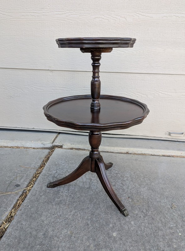 Antique Mahogany Round Pie Crust 2-Tier Pedestal Dumbwaiter Duncan Phyfe Table gallery