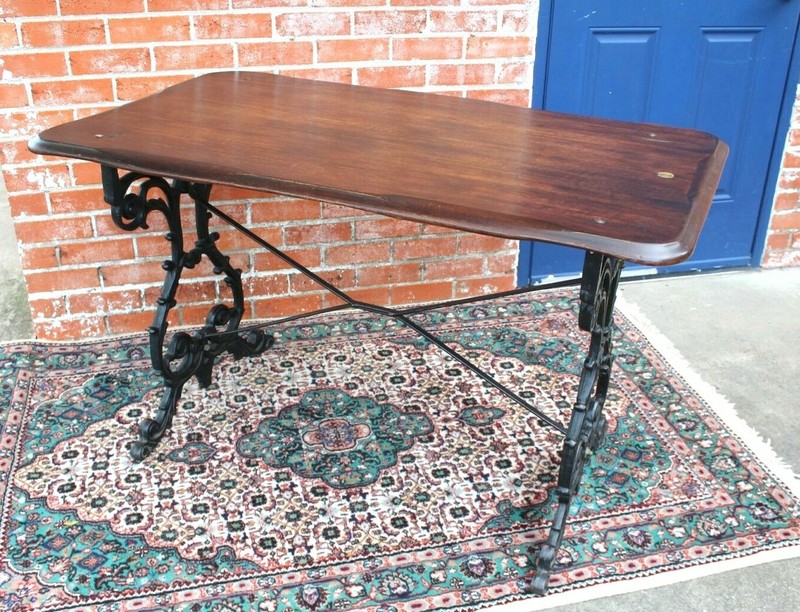 English Antique Cast Iron Base & Solid Oak Top Table / desk gallery