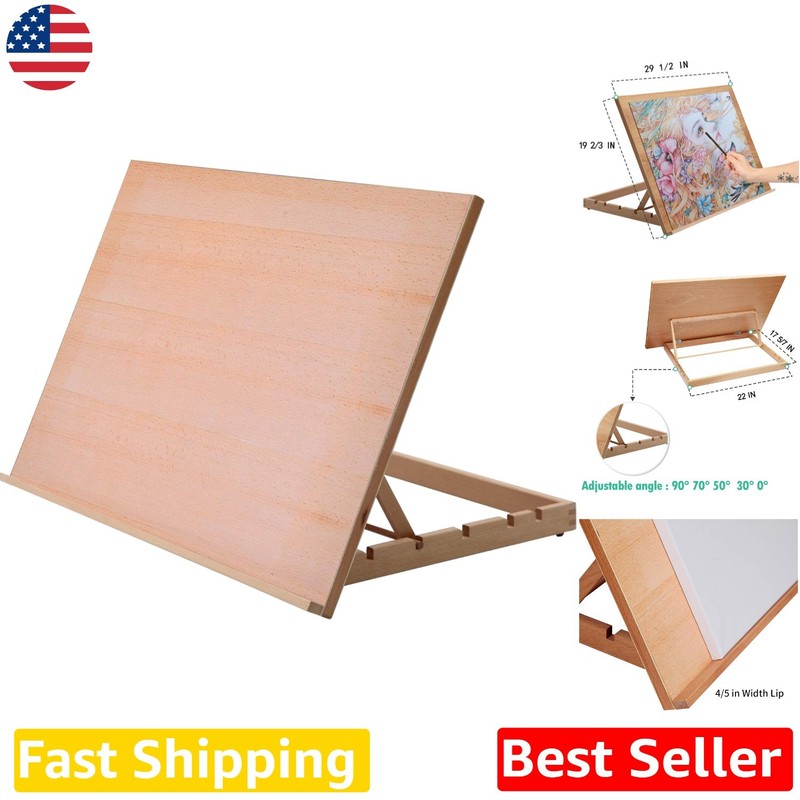 Adjustable Wood Drafting Table Easel, Large 5-Position Beechwood Art Board