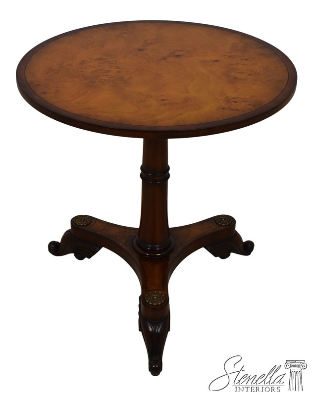 L65084EC: Regency Style Burl Walnut Round Pedestal Table