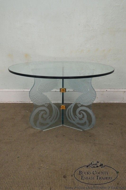 Contemporary Phoenix Etched Round Glass Dining Table (possibly Pace) gallery