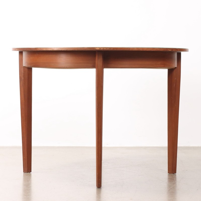 Vintage Round Table Teak Fabric Covered Top 1960s gallery
