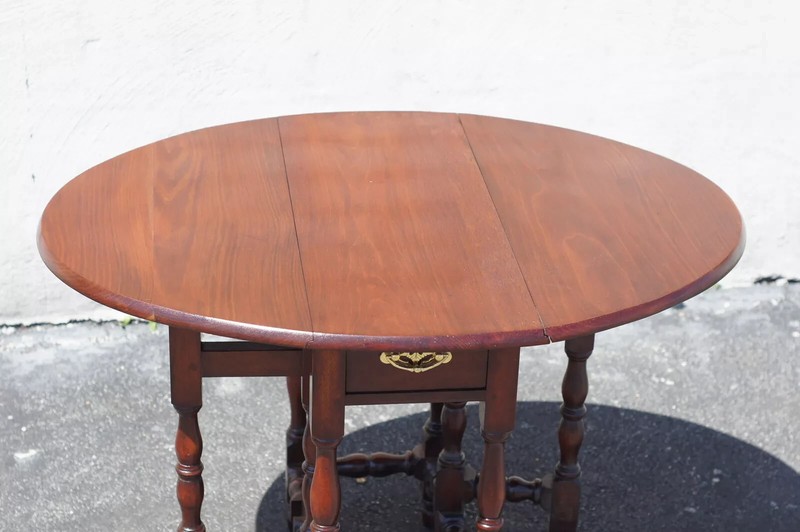 19th C English Jacobean Walnut Drop Leaf Table, Foldable Dining Side Table gallery