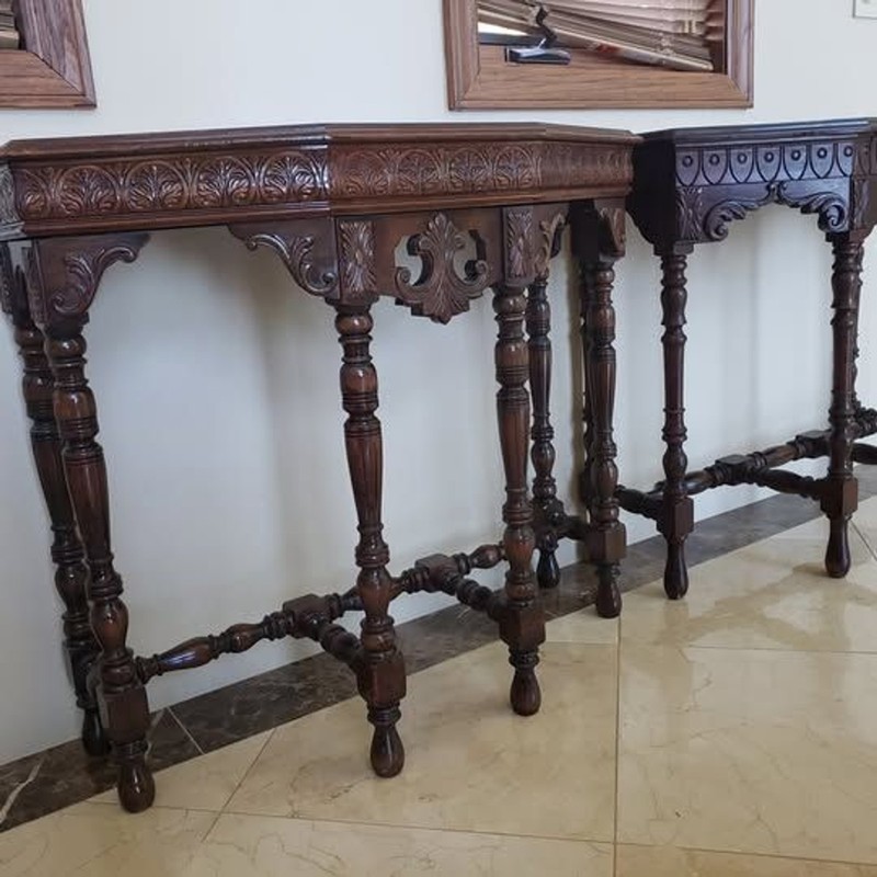 Pair of Walnut Hall Tables / Console Tables with Single Drawer gallery