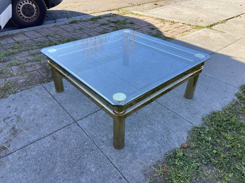 Vintage Mid Century Modern Milo Baughman Style Brass & Glass Coffee Table
