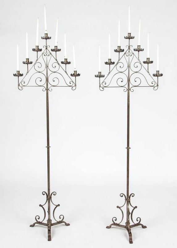 Hand-Forged Wrought Iron Torchieres. Ex. Pittman NJ Estate. Size: 72.5" x 23.5" gallery