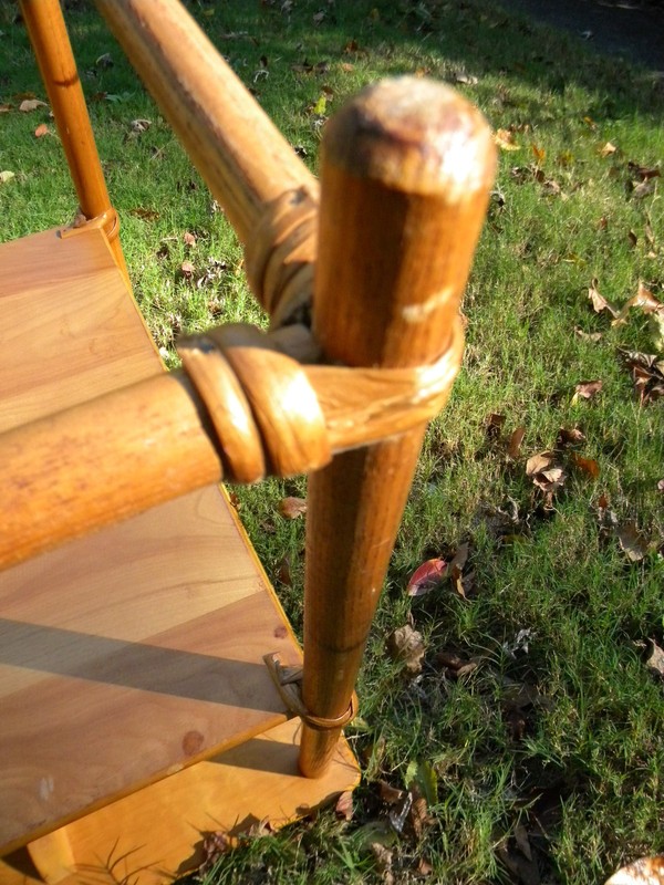 Heywood Wakefield, side table, oak, rattan, 1950s gallery
