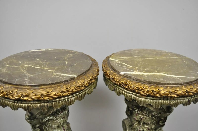 Italian Baroque Style Marble Top Figural Bearded Man Pedestal Stands - a Pair gallery
