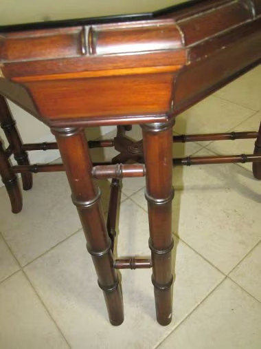 Hollywood Regency Faux Bamboo Chinoiserie Chippendale Style Coffee Table Wood gallery