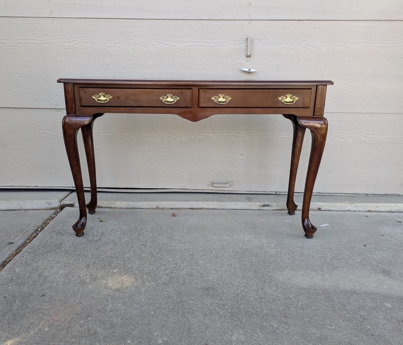 Vintage Bombay Company Queen Anne Mahogany Wood Console Sofa Table 2-Drawer M97 gallery