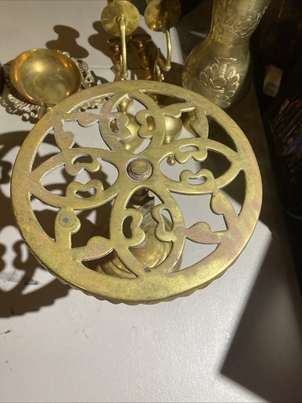 Vintage Brass Small Table Stand 9" tall 8" wide gallery