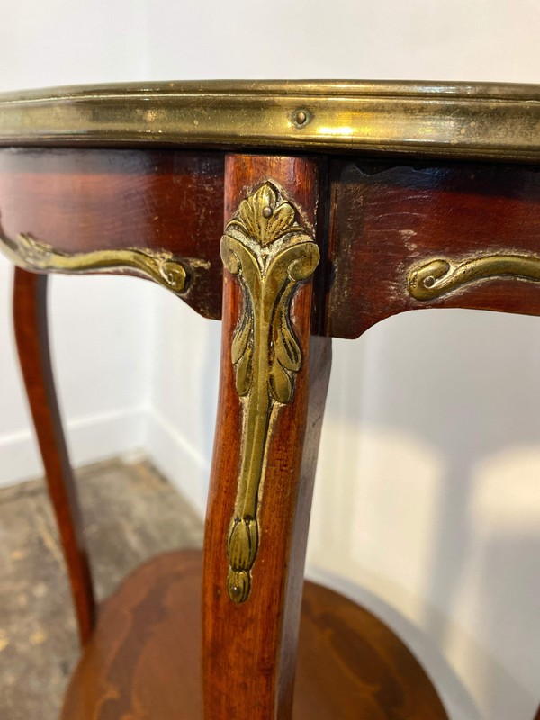 Antique French Louis XV Mahogany Side Table Ormolu Marquetry Brass c.1900 gallery