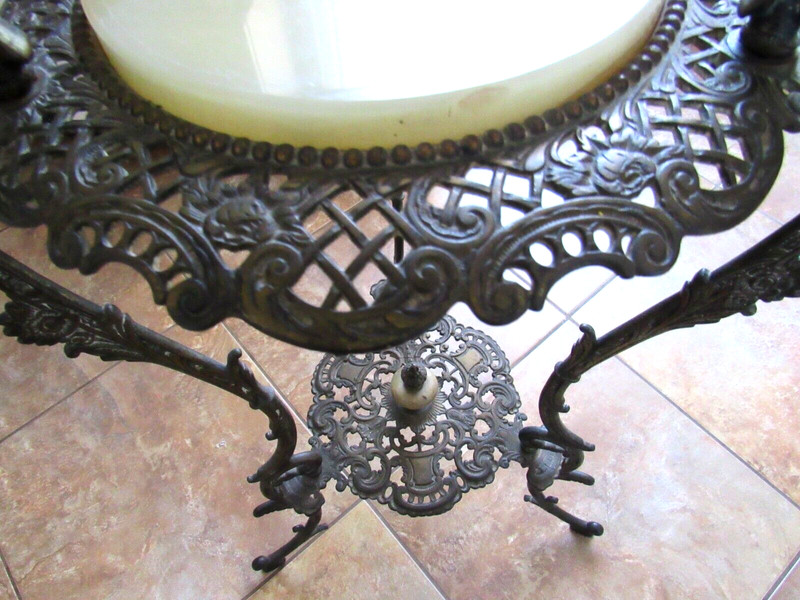 Antique TABLE, Brass Marble Accent, HEIGHT 31", WIDTH 15" gallery