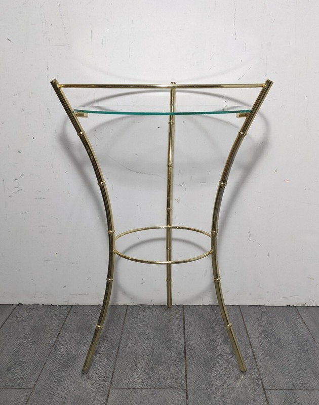 Vintage Mid Century Modern Gold Metal Faux Bamboo Round Glass Table Regency gallery