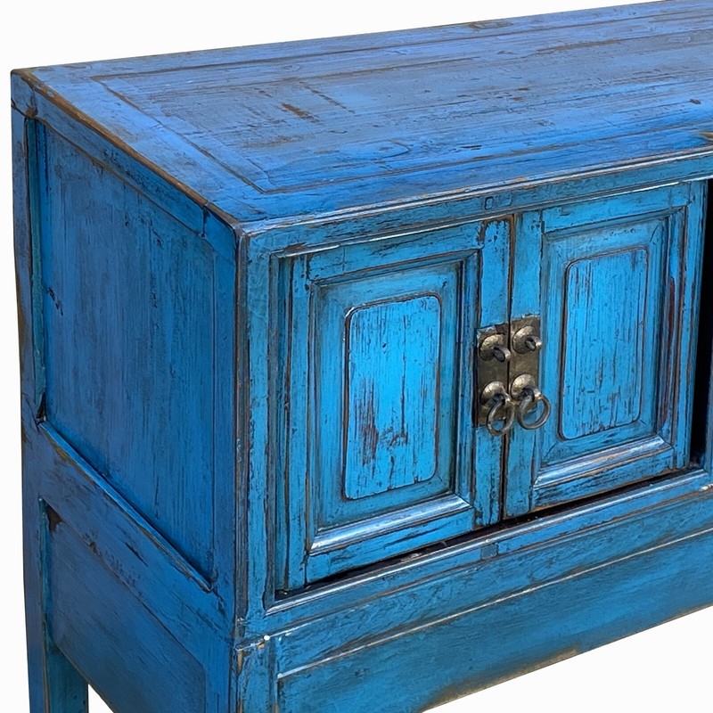 Vintage Chinese Distressed Bright Blue Drawers Foyer Narrow Side Table cs7743 gallery