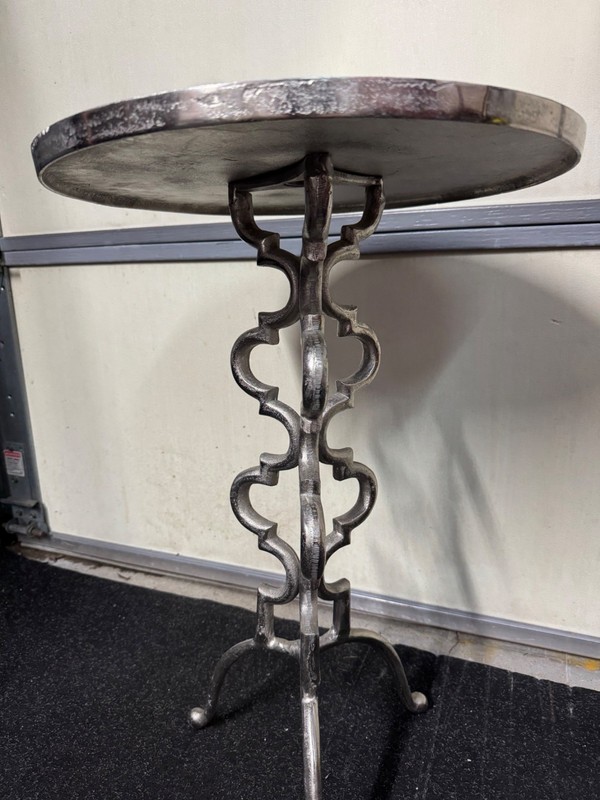 Brutalist Mid-Century Modern Cast Aluminum Accent Table Silver Finish Ornate