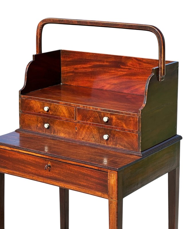 Antique George III Mahogany Inlaid Side Table with Portable Sewing Work Section gallery