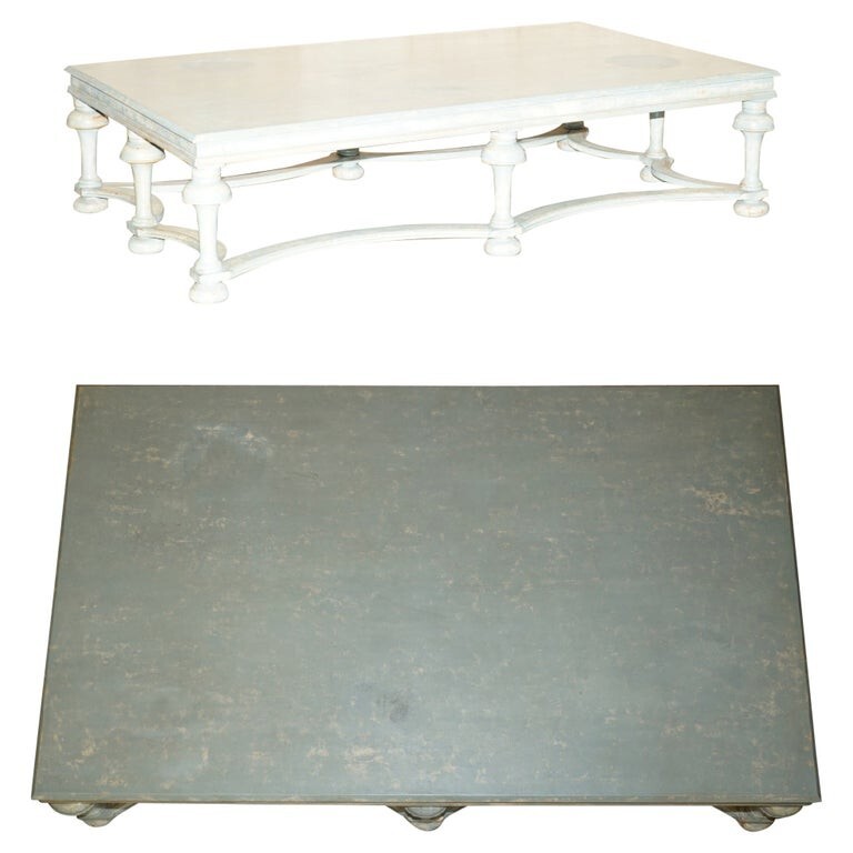 MASSIVE ORIGINAL PAINT SIX PILLARS LEG FRENCH COUNTRY HOUSE COFFEE TABLE