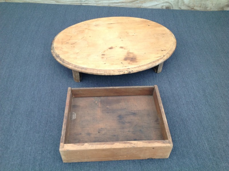 Vintage Small Wooden Oval Tabletop with Drawer gallery