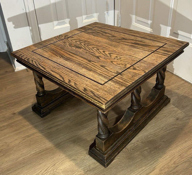 Vintage Solid Wood Side Table w/ Barley Twist Legs, 24”x24”x14.5” Rustic Look