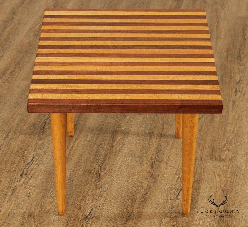 Mid Century Modern Oak and Walnut Square Butcher Block Side Table gallery