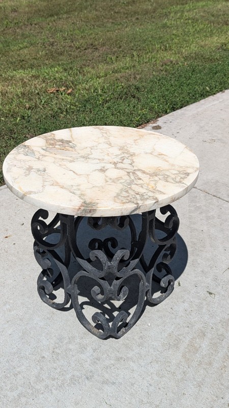 Vintage Mid Century Modern Marble Cast Iron Side Table Round Hollywood Regency gallery