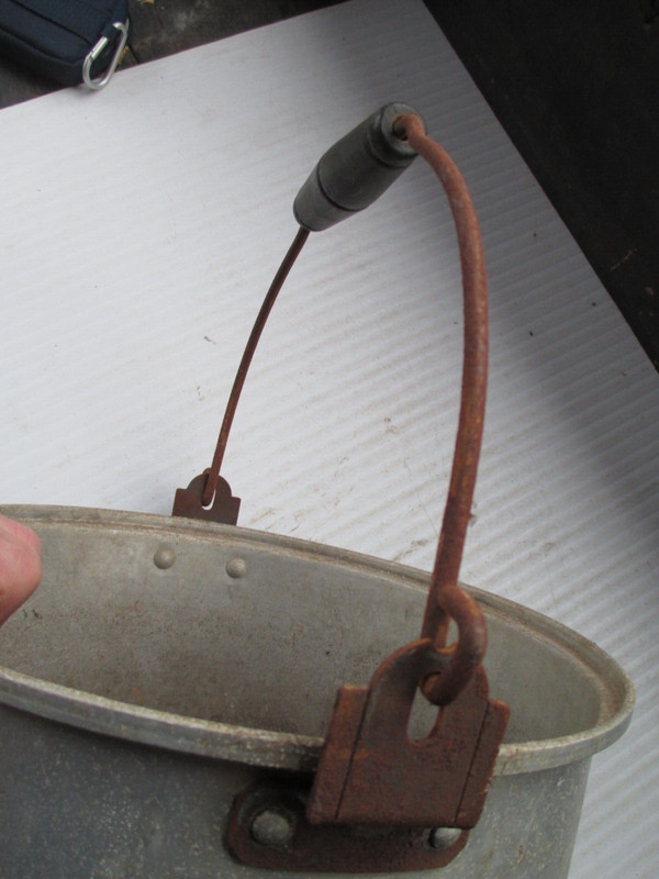 Large Antique Aluminum Ware Wood Bail Handle Pot. gallery