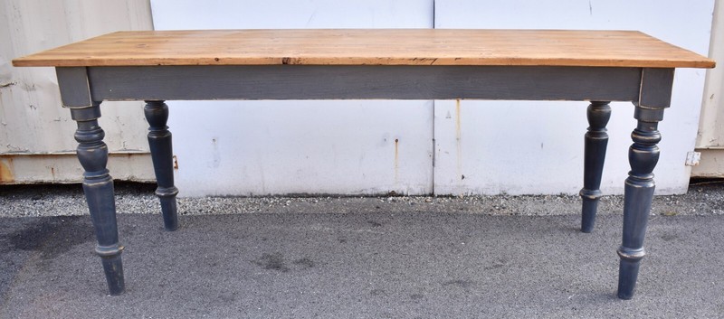 Pine Painted Base Turned Leg Farmhouse Table, Reproduction