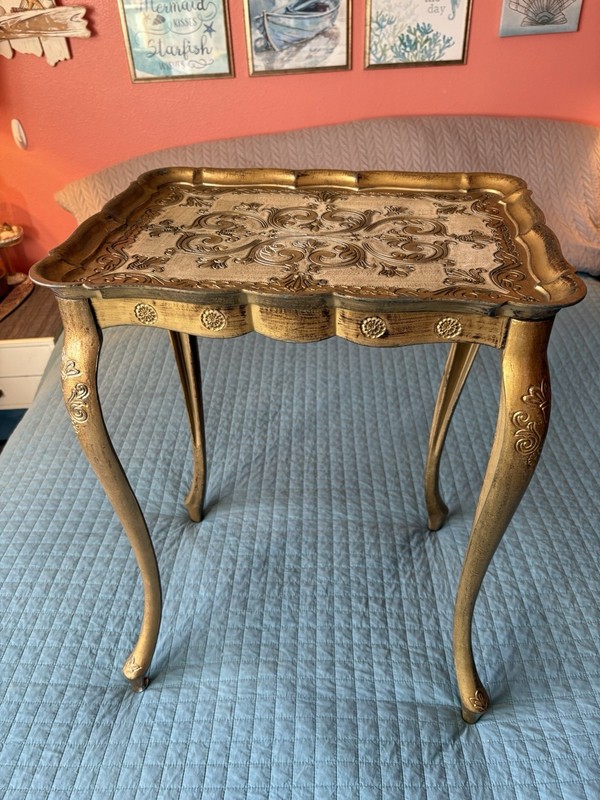 Italian Florentine Gold Gilt Vintage Nesting Table 22” Tall 16 Wide X 12 Deep