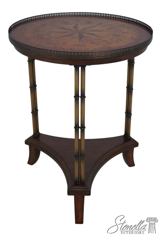 L64813EC: Round Inlaid Top Lamp Table w. Brass Gallery