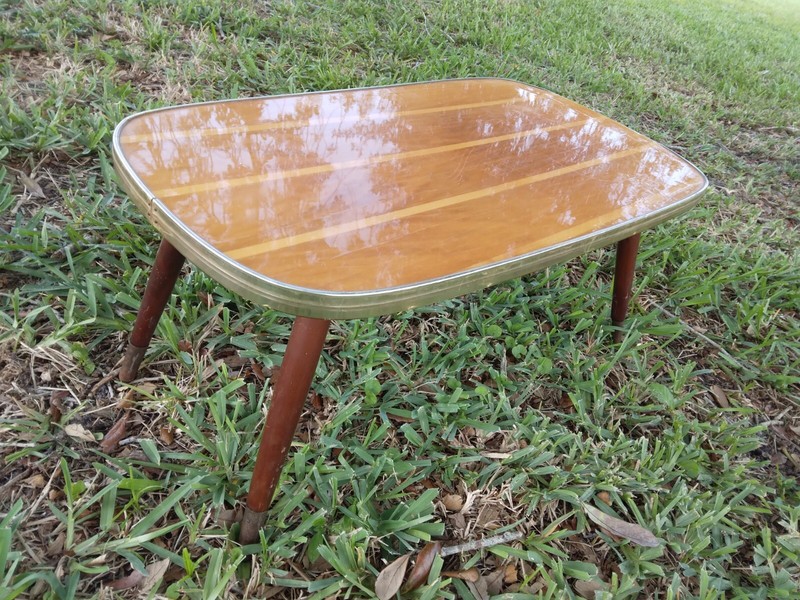 Mid Century Modern Mixed Wood Irregular Small Side Table Striped gallery