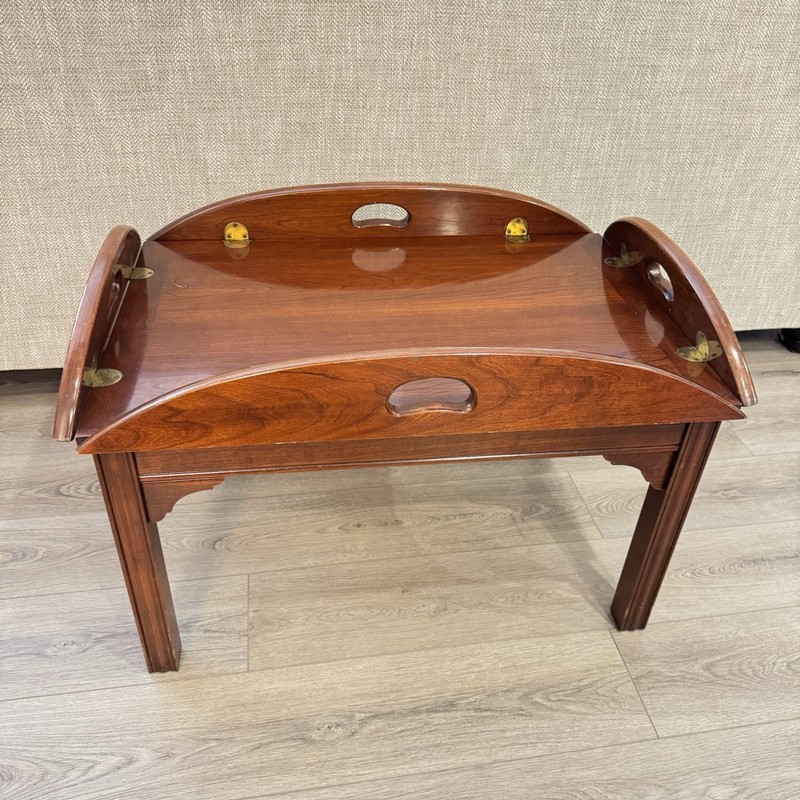 Vintage Thomasville Butler Tray Coffee Table Folding Wood Brass