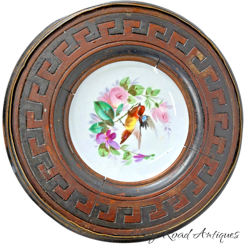 antique victorian pedestal parcel gilt ebonzied walnut porcelain plaque stand