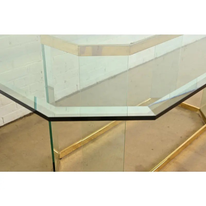 Leon Rosen Mid-Century Modern Brass and Glass Pedestal Dining Table, 1970s gallery