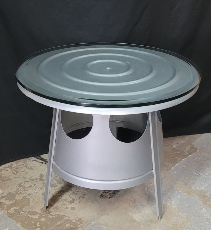 Repurposed Side Table Metal Container w/ Beveled Tempered Glass Top GS00601
