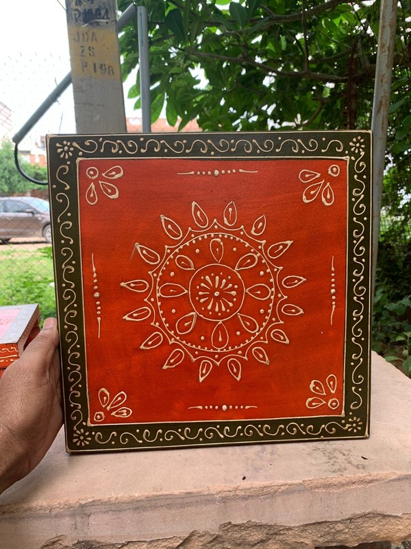 Pooja Stool Chowki Traditional Handcrafted Wooden Painted Bajot Indian Art Work gallery