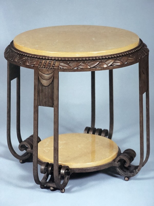 Extremely Rare Art Deco Masterpiece , Wrought Iron And Marble Two Tiers Table