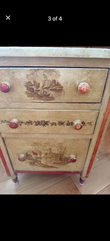 Vintage Hand-Painted Drop-Leaf Side Table - Pastoral Landscape Motif gallery