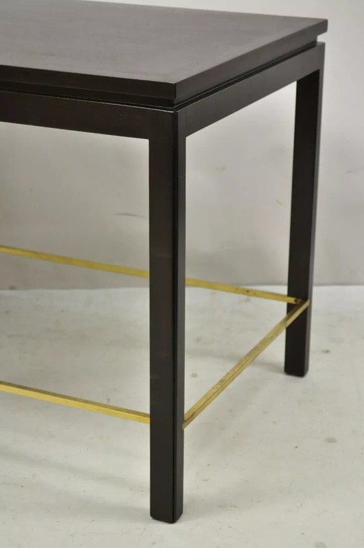 Edward Wormley for Dunbar Mahogany Mid Century Modern Brass Stretcher Side Table gallery