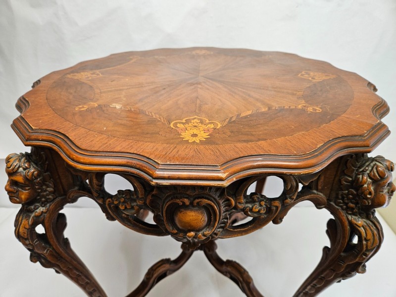 ANTIQUE Heavily Hand Carved Wood Table Coffee Breakfast Game Table 28"x29" gallery
