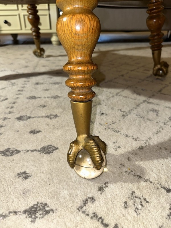 Antique Circa Victorian Oak Side Table w/ Glass Ball & Claw Feet 1890-1900 gallery