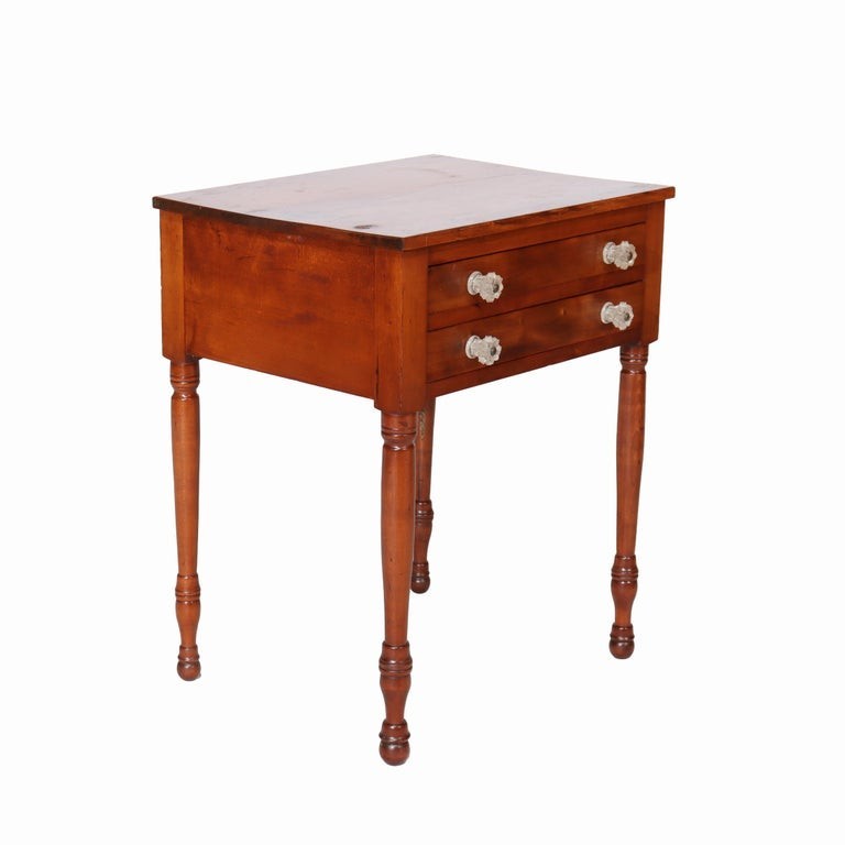 Antique Sheraton Cherry 2-Drawer Stand With Sandwich Glass Knobs c1840 gallery