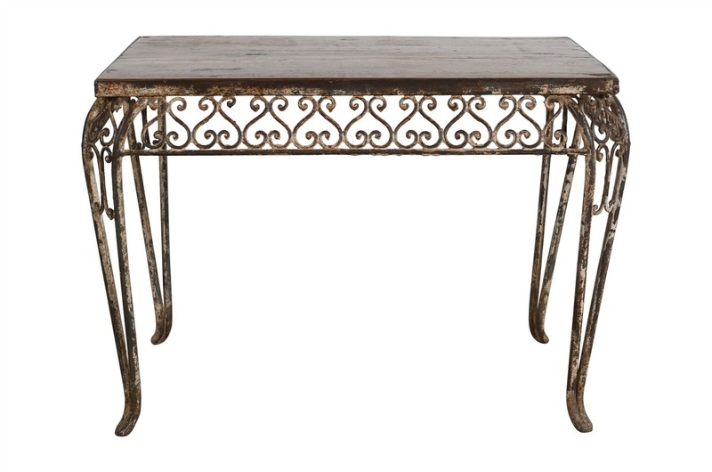 Fine Matching Pair (2) of Antique Indian Iron and Teak Wood Side Tables gallery