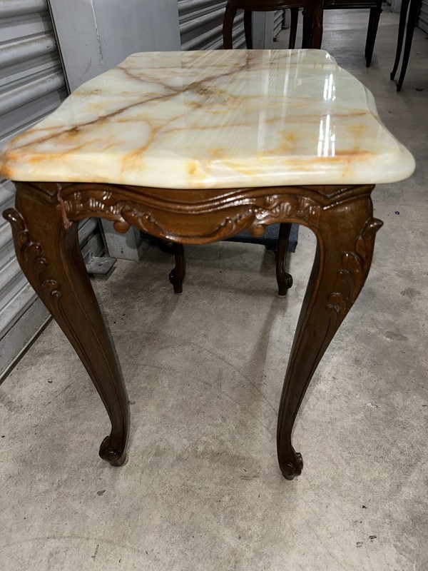 Antique French Coffee Side Table With Italian Marble On Top gallery
