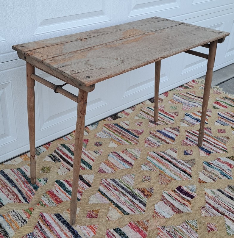 Antique Oak Folding Table No. 1 Primitive Distressed Needs Work