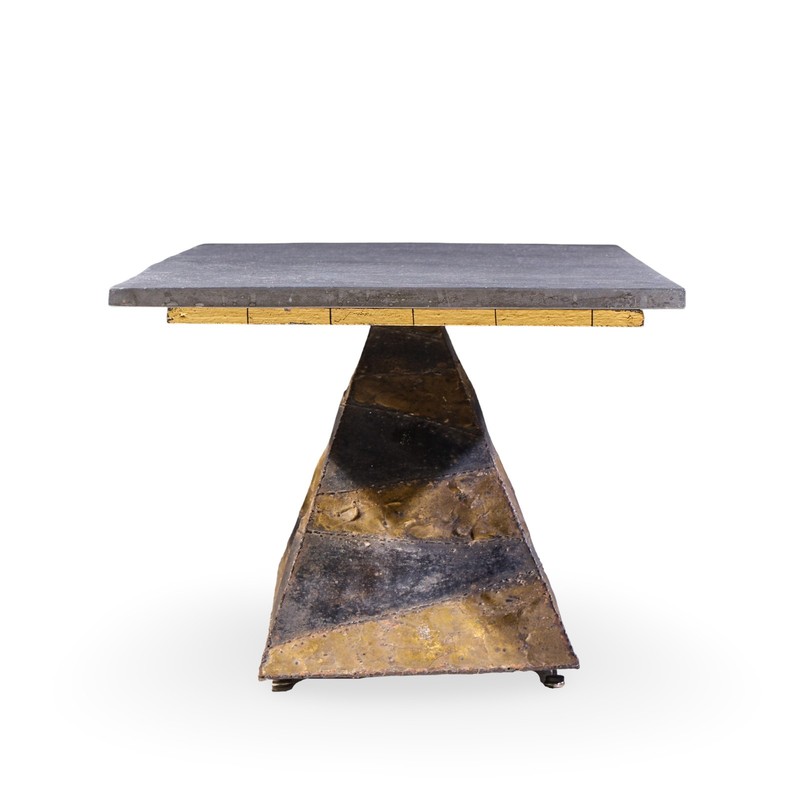 Paul Evans Mid Century Welded Enameled Steel, Gold Leaf and Slate Coffee Table gallery