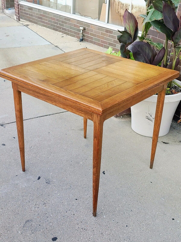 Mid century modern vintage folding flip extension walnut table gallery